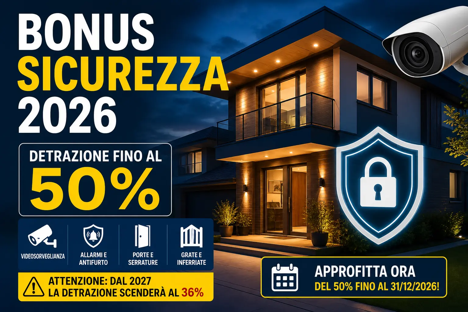 Bonus Sicurezza 2026: detrazione fino al 50% per impianti di allarme e videosorveglianza